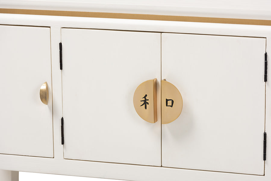 Baxton Studio Aiko Classic and Traditional Japanese-Inspired Off-White Finished 4-Door Wood Console Table