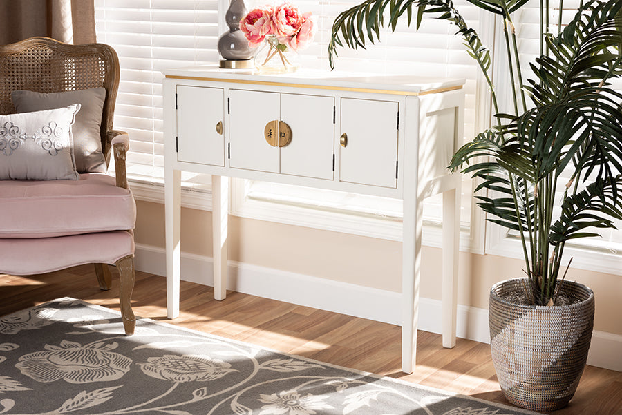 Baxton Studio Aiko Classic and Traditional Japanese-Inspired Off-White Finished 4-Door Wood Console Table