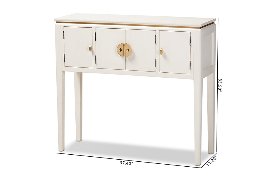 Baxton Studio Aiko Classic and Traditional Japanese-Inspired Off-White Finished 4-Door Wood Console Table