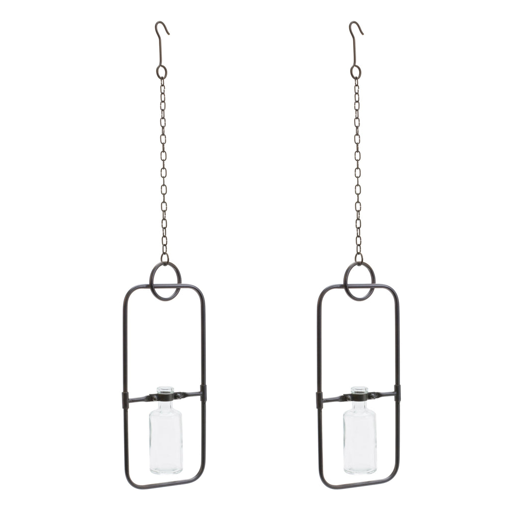 Hanging Bottle Vase in Metal Frame (Set of 2)