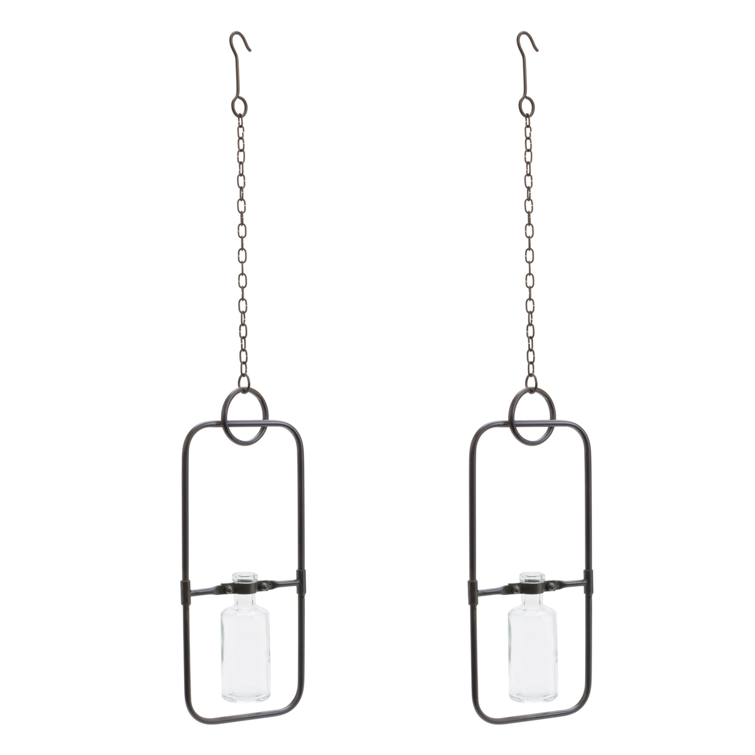 Hanging Bottle Vase in Metal Frame (Set of 2)