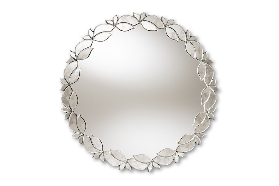 Baxton Studio Luiza Modern and Contemporary Silver Finished Round Petal Leaf Accent Wall Mirror