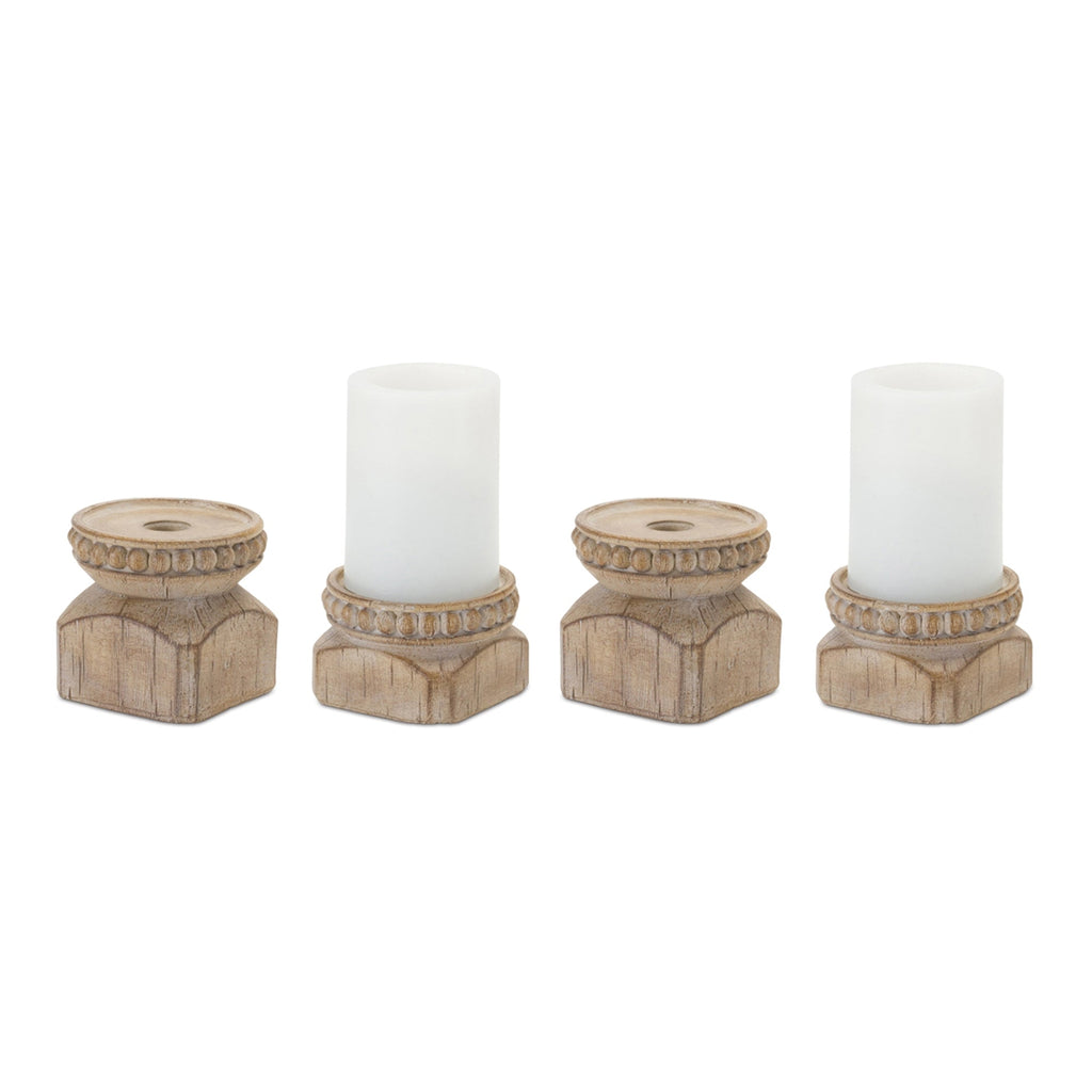 Beaded Wood Design Candle Holder (Set of 4)