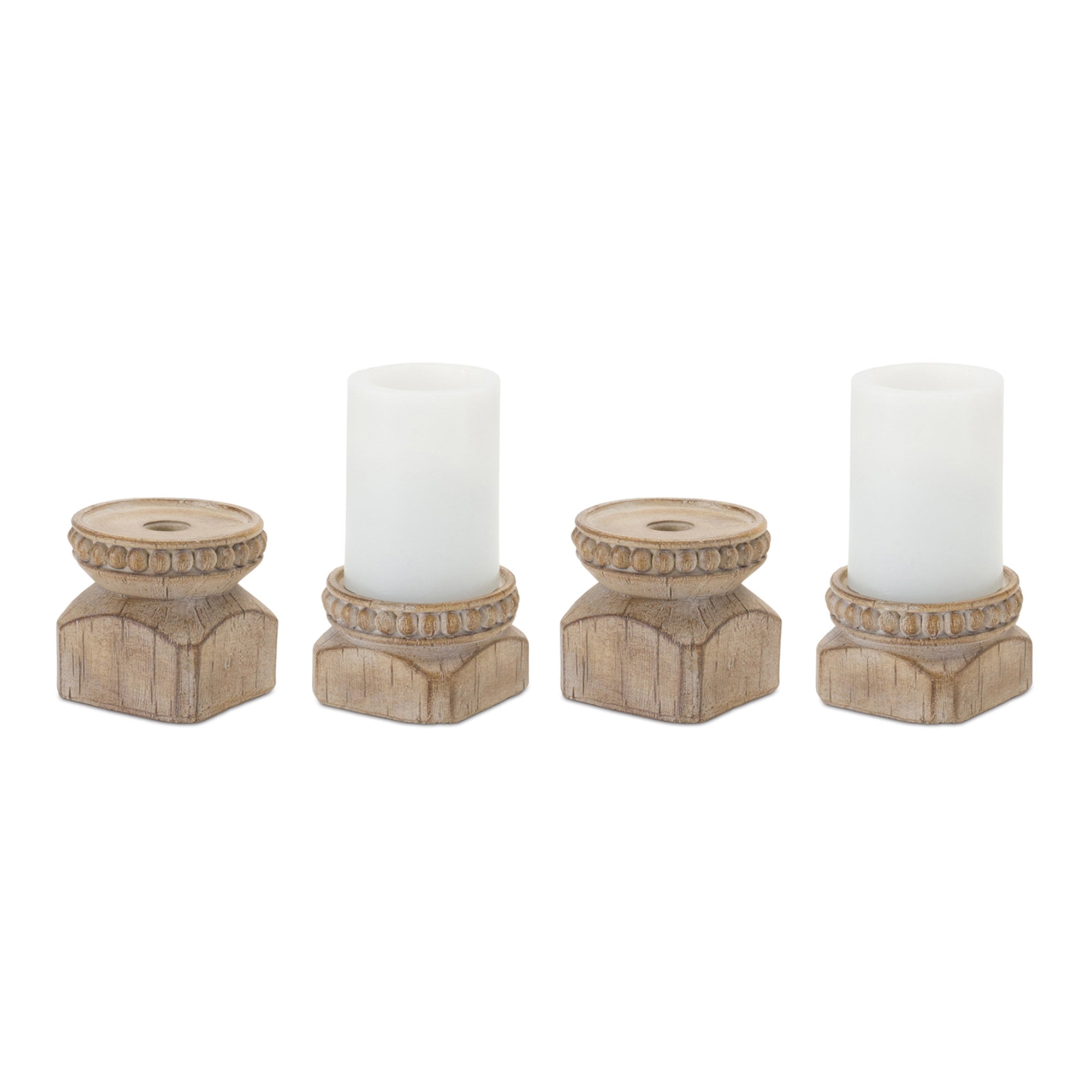 Beaded Wood Design Candle Holder (Set of 4)