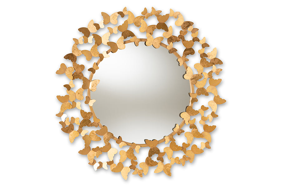 Baxton Studio Soleil Modern and Contemporary Antique Gold Finished Butterfly Accent Wall Mirror