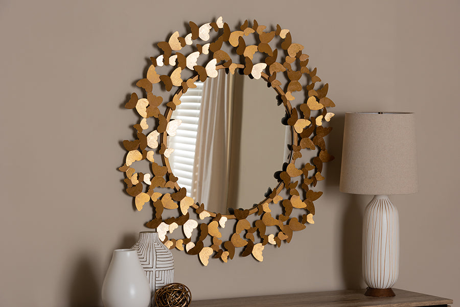 Baxton Studio Soleil Modern and Contemporary Antique Gold Finished Butterfly Accent Wall Mirror