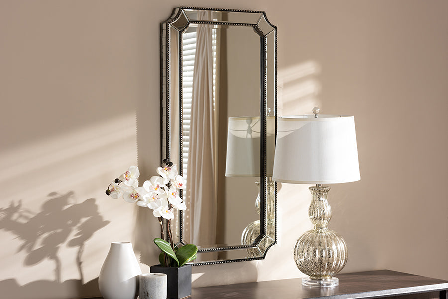 Baxton Studio Romina Art Deco Antique Silver Finished Accent Wall Mirror