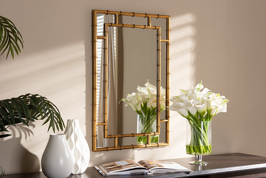 Baxton Studio Adra Modern and Contemporary Gold Finished Bamboo Accent Wall Mirror