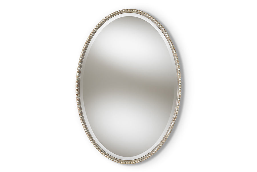 Baxton Studio Graca Modern and Contemporary Antique Silver Finished Oval Accent Wall Mirror