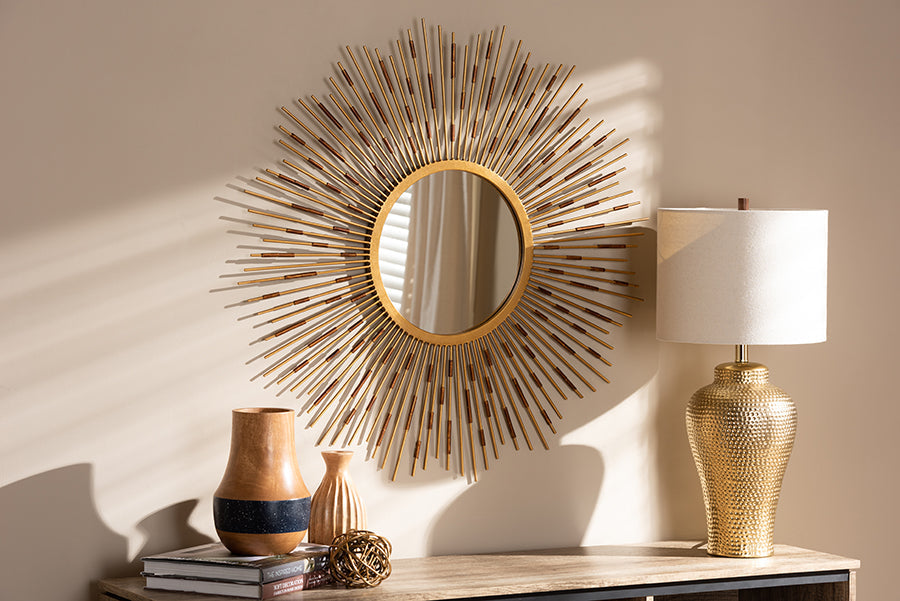 Baxton Studio Apollonia Modern and Contemporary Gold Finished Sunburst Accent Wall Mirror