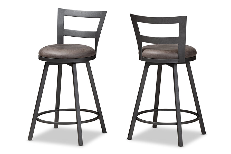 Baxton Studio Arjean Rustic and Industrial Grey Fabric Upholstered Counter Stool Set of 2