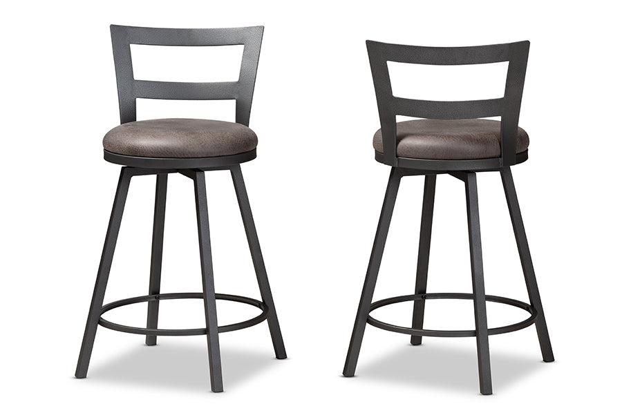 Baxton Studio Arjean Rustic and Industrial Grey Fabric Upholstered Counter Stool Set of 2