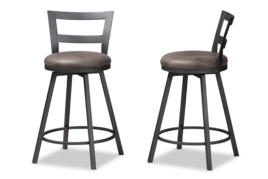 Baxton Studio Arjean Rustic and Industrial Grey Fabric Upholstered Counter Stool Set of 2