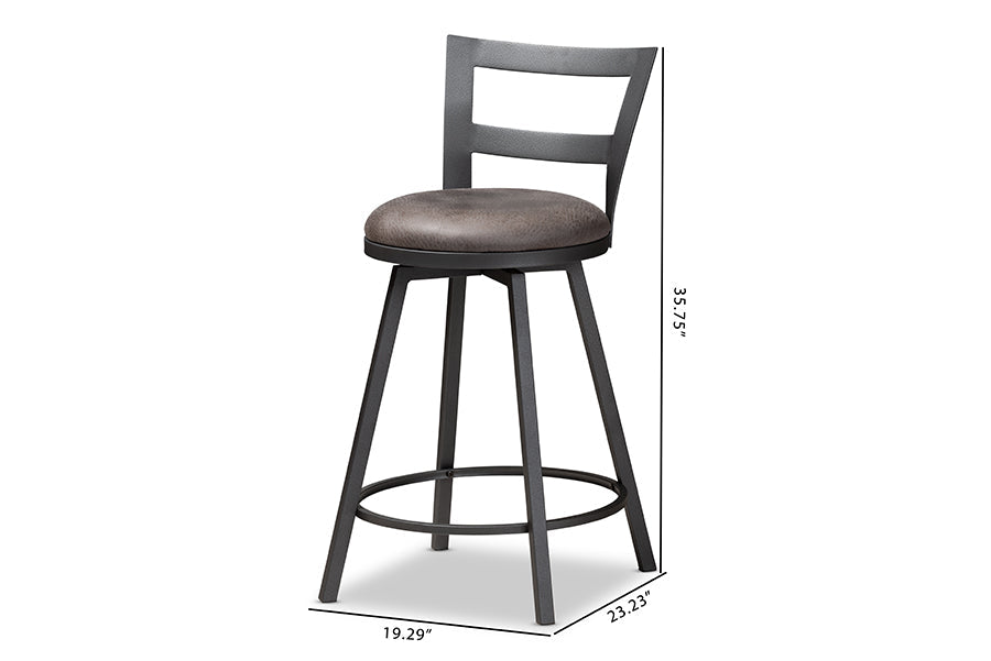 Baxton Studio Arjean Rustic and Industrial Grey Fabric Upholstered Counter Stool Set of 2