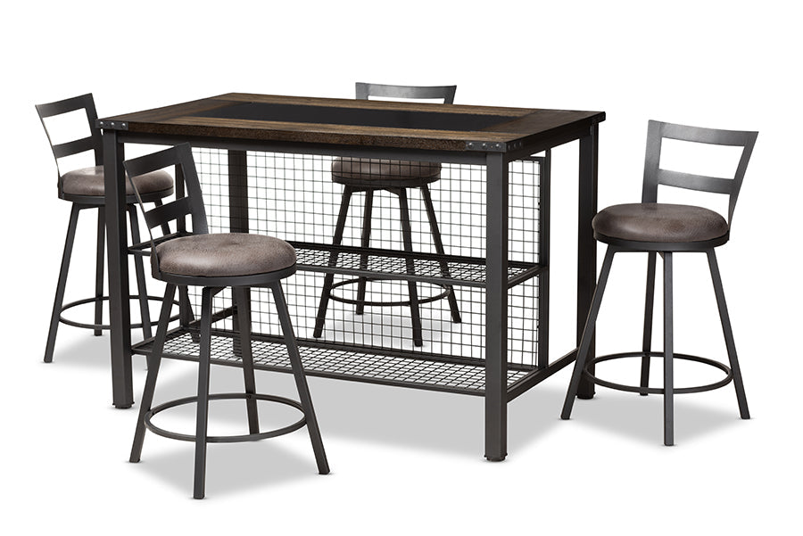 Baxton Studio Arjean Rustic and Industrial Grey Fabric Upholstered 5-Piece Pub Set