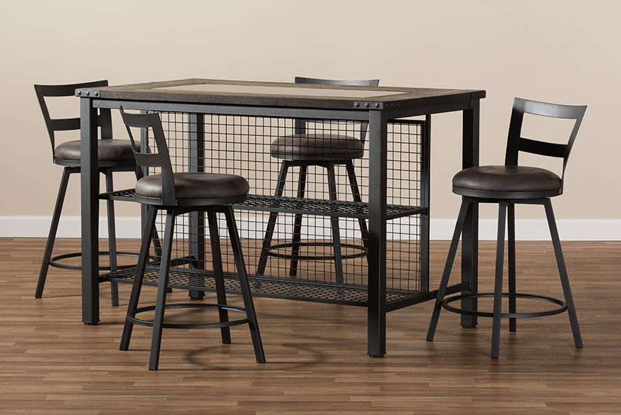 Baxton Studio Arjean Rustic and Industrial Grey Fabric Upholstered 5-Piece Pub Set