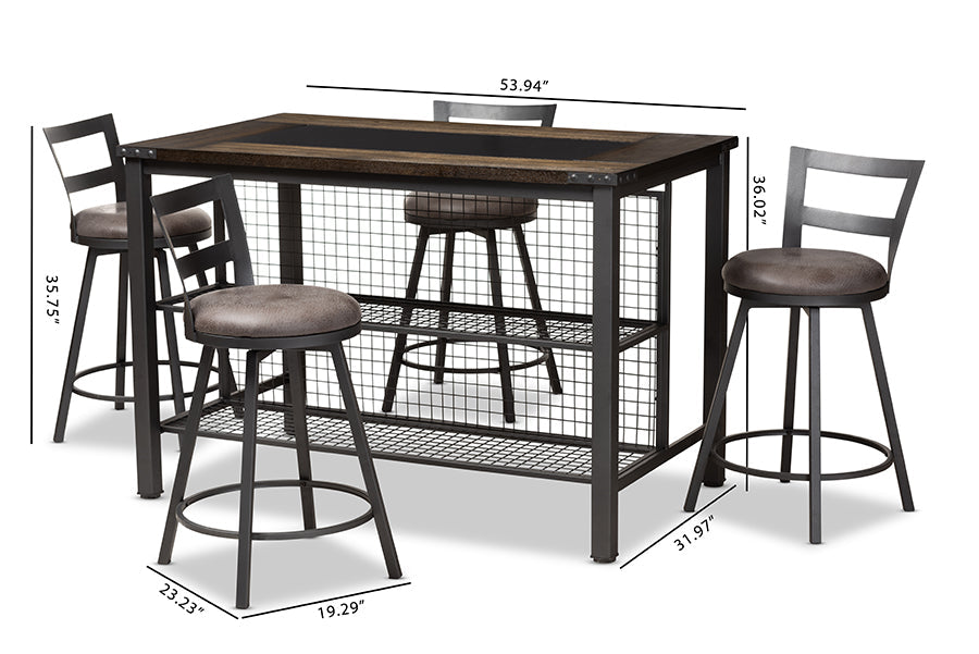 Baxton Studio Arjean Rustic and Industrial Grey Fabric Upholstered 5-Piece Pub Set