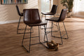 Baxton Studio Carvell Rustic and Industrial Dark Brown Faux Leather Upholstered Counter Stool Set of 4