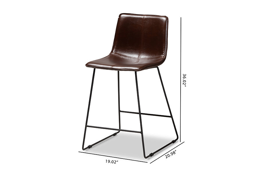 Baxton Studio Carvell Rustic and Industrial Dark Brown Faux Leather Upholstered Counter Stool Set of 4