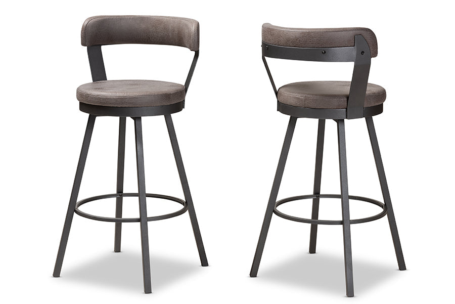 Baxton Studio Arcene Rustic and Industrial Antique Grey Fabric Swivel Bar Stool Set of 2