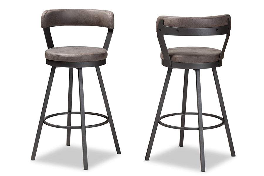 Baxton Studio Arcene Rustic and Industrial Antique Grey Fabric Swivel Bar Stool Set of 2