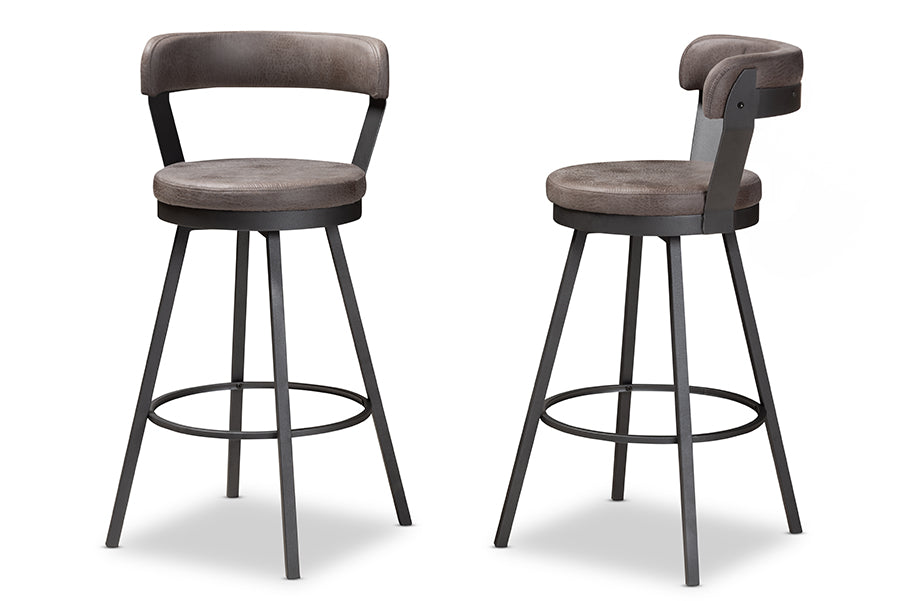 Baxton Studio Arcene Rustic and Industrial Antique Grey Fabric Swivel Bar Stool Set of 2