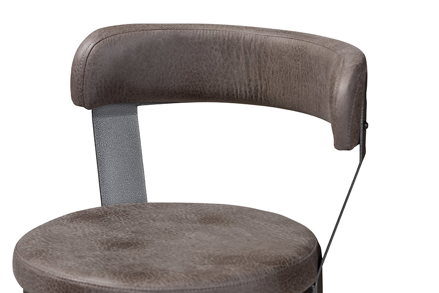 Baxton Studio Arcene Rustic and Industrial Antique Grey Fabric Swivel Bar Stool Set of 2