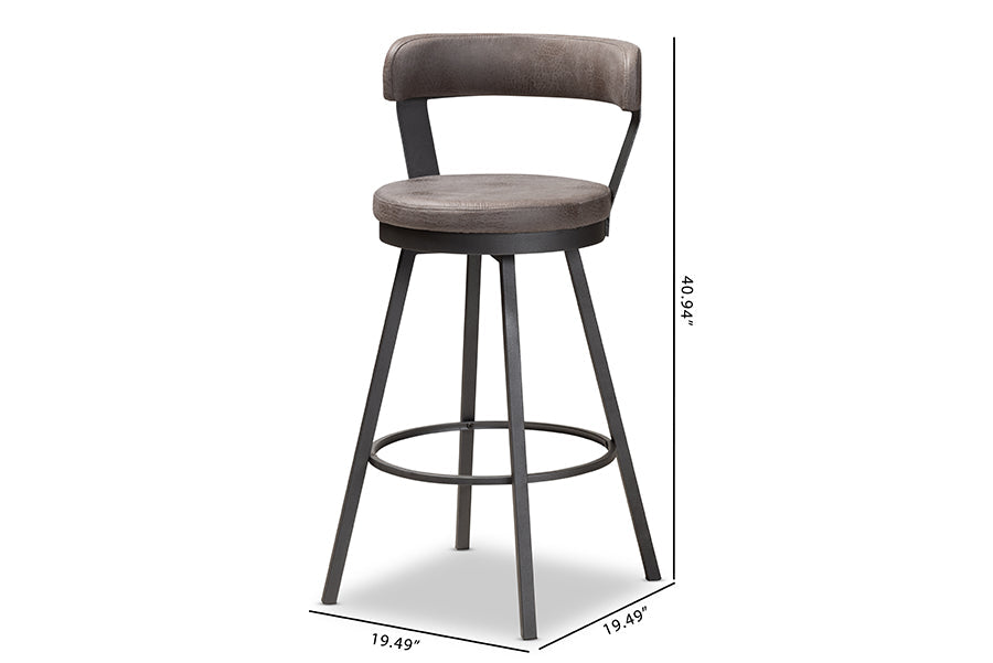 Baxton Studio Arcene Rustic and Industrial Antique Grey Fabric Swivel Bar Stool Set of 2