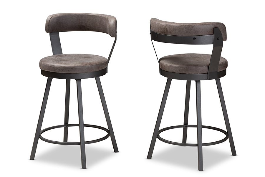 Baxton Studio Arcene Rustic and Industrial Grey Fabric Upholstered Counter Stool Set of 2