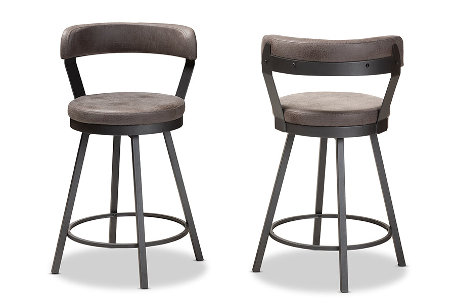Baxton Studio Arcene Rustic and Industrial Grey Fabric Upholstered Counter Stool Set of 2