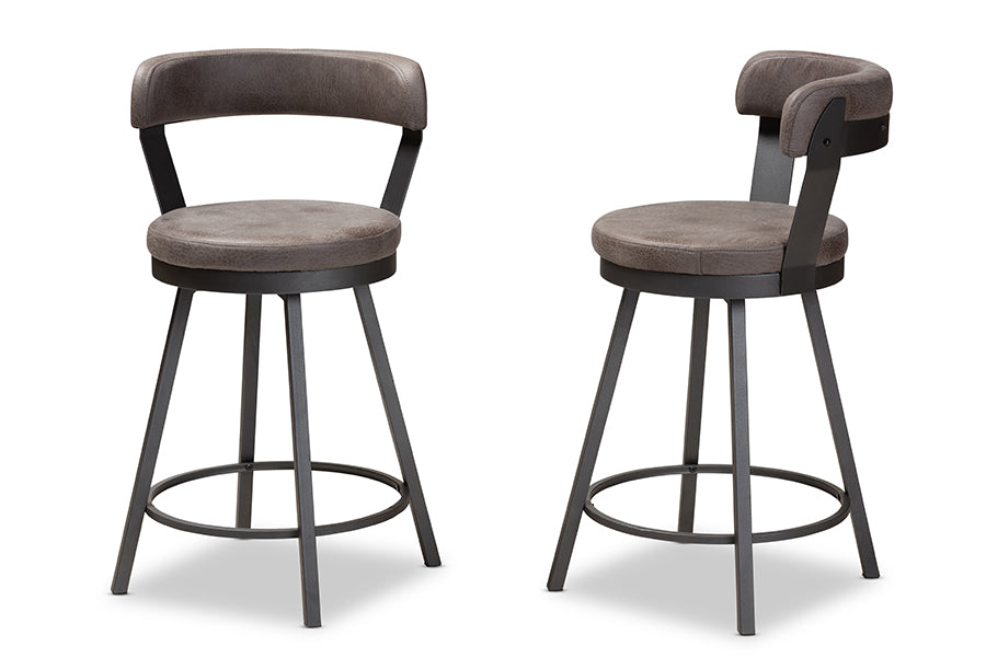 Baxton Studio Arcene Rustic and Industrial Grey Fabric Upholstered Counter Stool Set of 2
