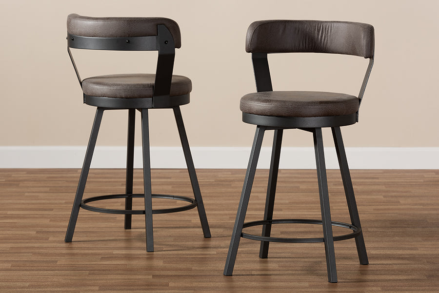 Baxton Studio Arcene Rustic and Industrial Grey Fabric Upholstered Counter Stool Set of 2