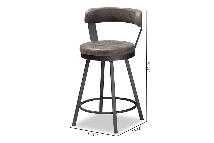Baxton Studio Arcene Rustic and Industrial Grey Fabric Upholstered Counter Stool Set of 2