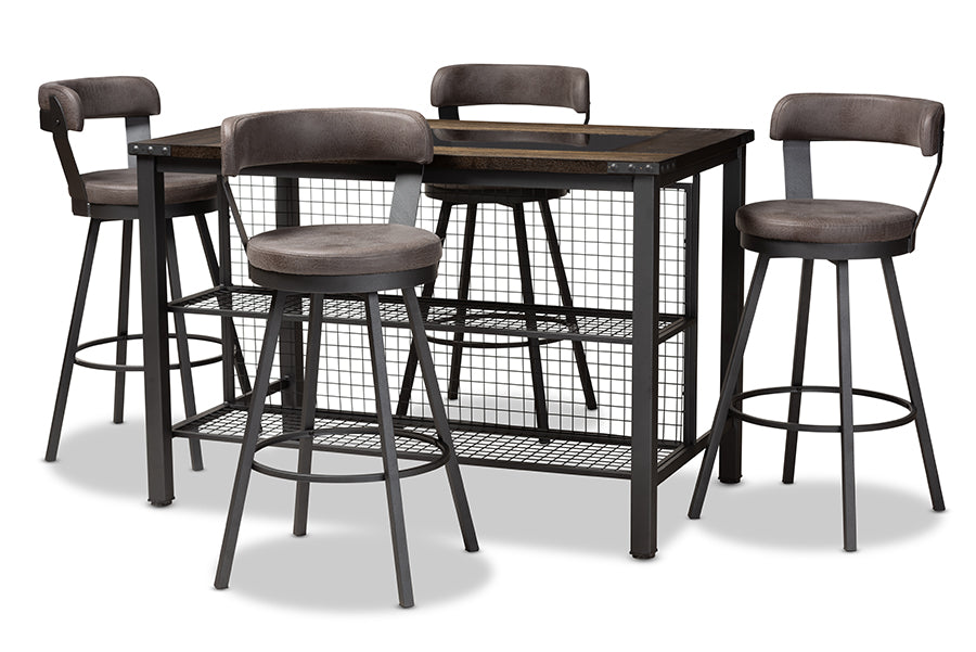 Baxton Studio Arcene Rustic and Industrial Antique Grey Fabric Upholstered 5-Piece Pub Set