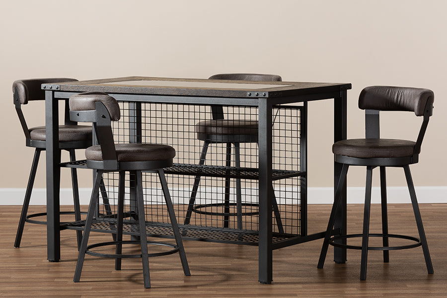 Baxton Studio Arcene Rustic and Industrial Antique Grey Fabric Upholstered 5-Piece Pub Set