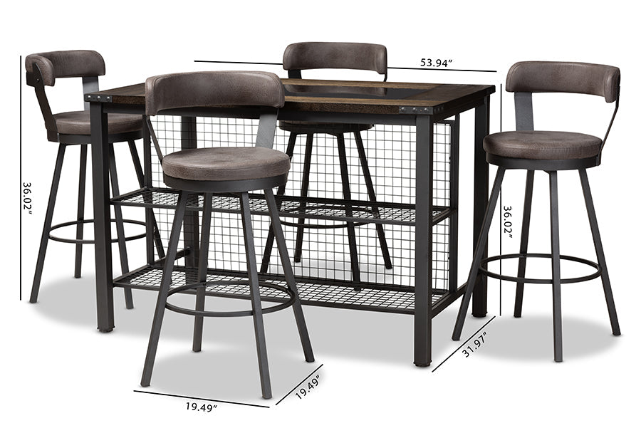Baxton Studio Arcene Rustic and Industrial Antique Grey Fabric Upholstered 5-Piece Pub Set