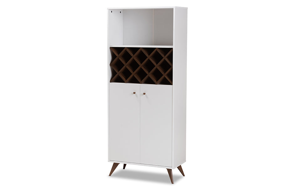 Baxton Studio Serafino Mid-Century Modern White and Walnut Finished Wood Wine Cabinet