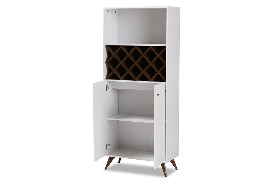 Baxton Studio Serafino Mid-Century Modern White and Walnut Finished Wood Wine Cabinet