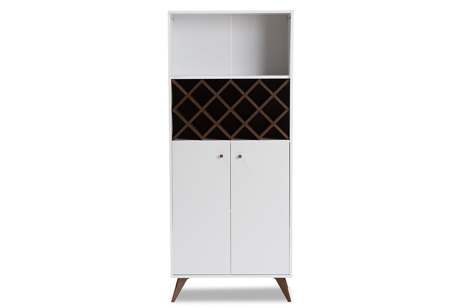 Baxton Studio Serafino Mid-Century Modern White and Walnut Finished Wood Wine Cabinet
