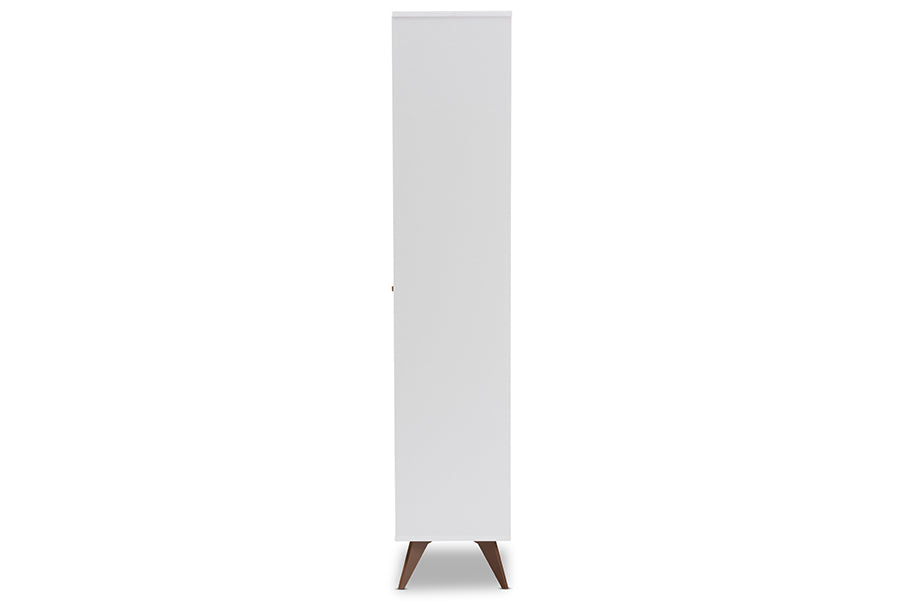 Baxton Studio Serafino Mid-Century Modern White and Walnut Finished Wood Wine Cabinet