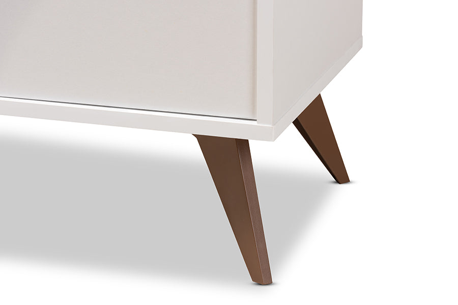 Baxton Studio Serafino Mid-Century Modern White and Walnut Finished Wood Wine Cabinet