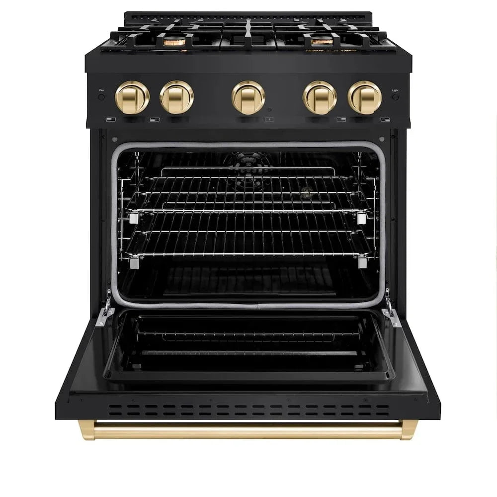 ZLINE 30" Classic Gas Range, Convection Gas Oven Black Stainless Steel, Gold CGRBZ-30-G