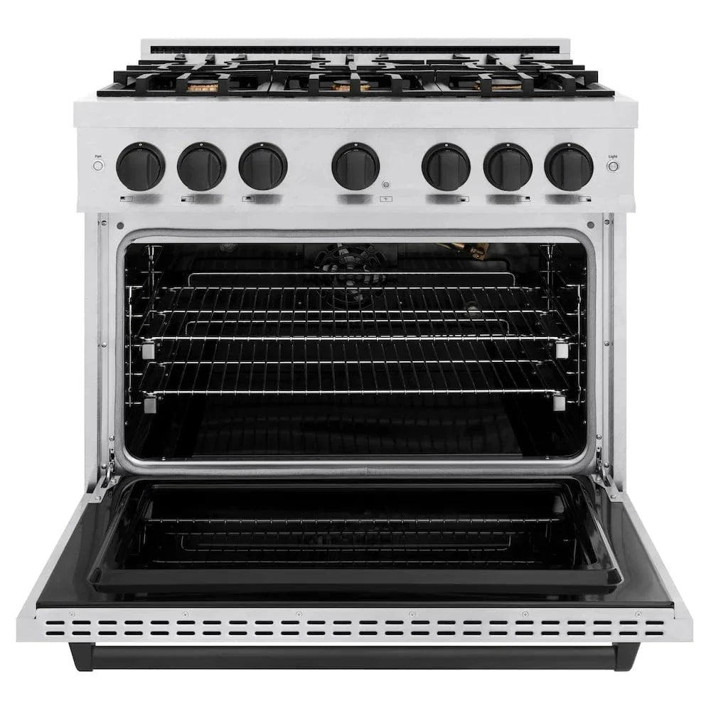 ZLINE 36"Classic Gas Range, Convection Gas Oven, DuraSnow® Stainless Steel, Matte Black CGRSZ-36-MB