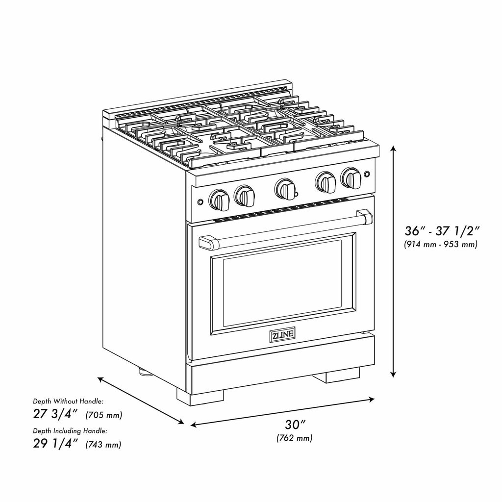 ZLINE 30"Paramount Dual Fuel Range DuraSnow® Black Matte SDRS-BLM-30