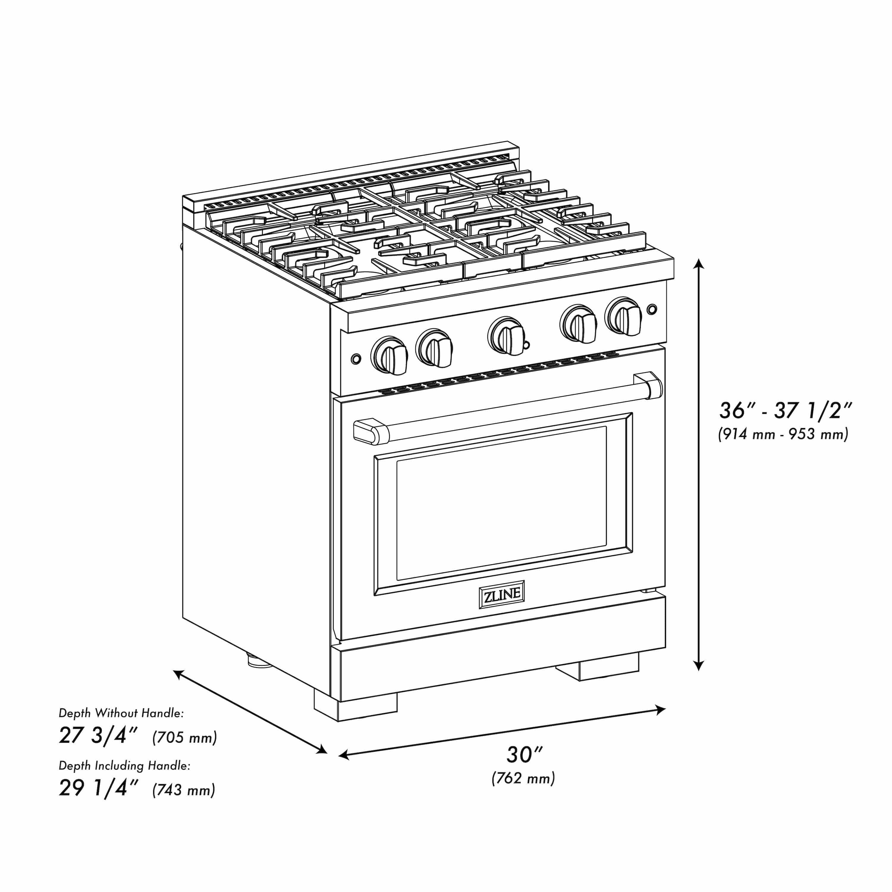 ZLINE 30"Paramount Dual Fuel Range DuraSnow® Black Matte SDRS-BLM-30