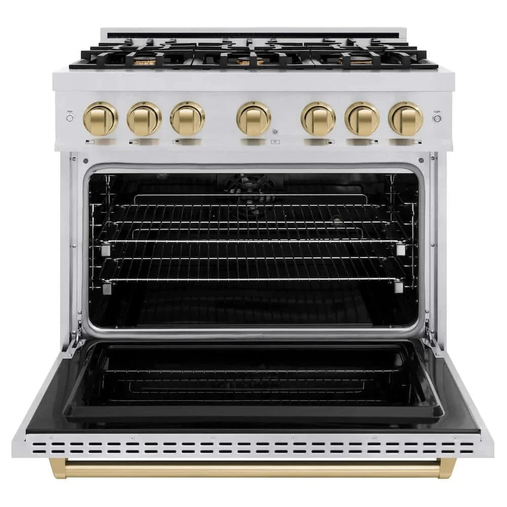 ZLINE 36" Dual Fuel Range, Gas Cooktop, Electric Convection Oven Stainless Steel, Champagne Bronze CDRZ-36-CB