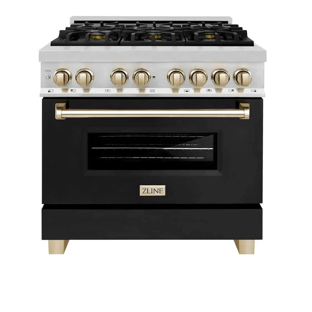 ZLINE 36" Autograph Dual Fuel Range, Black, Gold, RAZ-BLM-36-G
