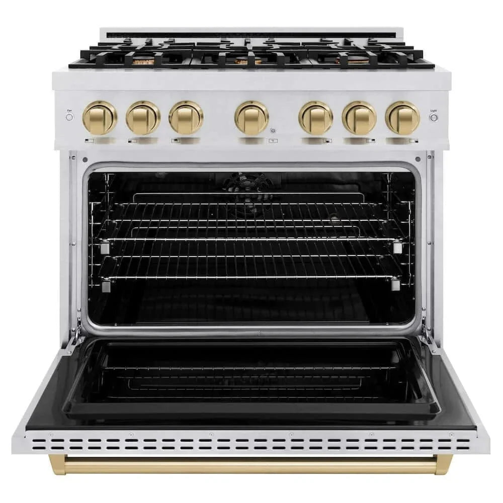 ZLINE 36" Classic Gas Range, Convection Gas Oven DuraSnow® Stainless Steel, Champagne Bronze CGRSZ-36-CB