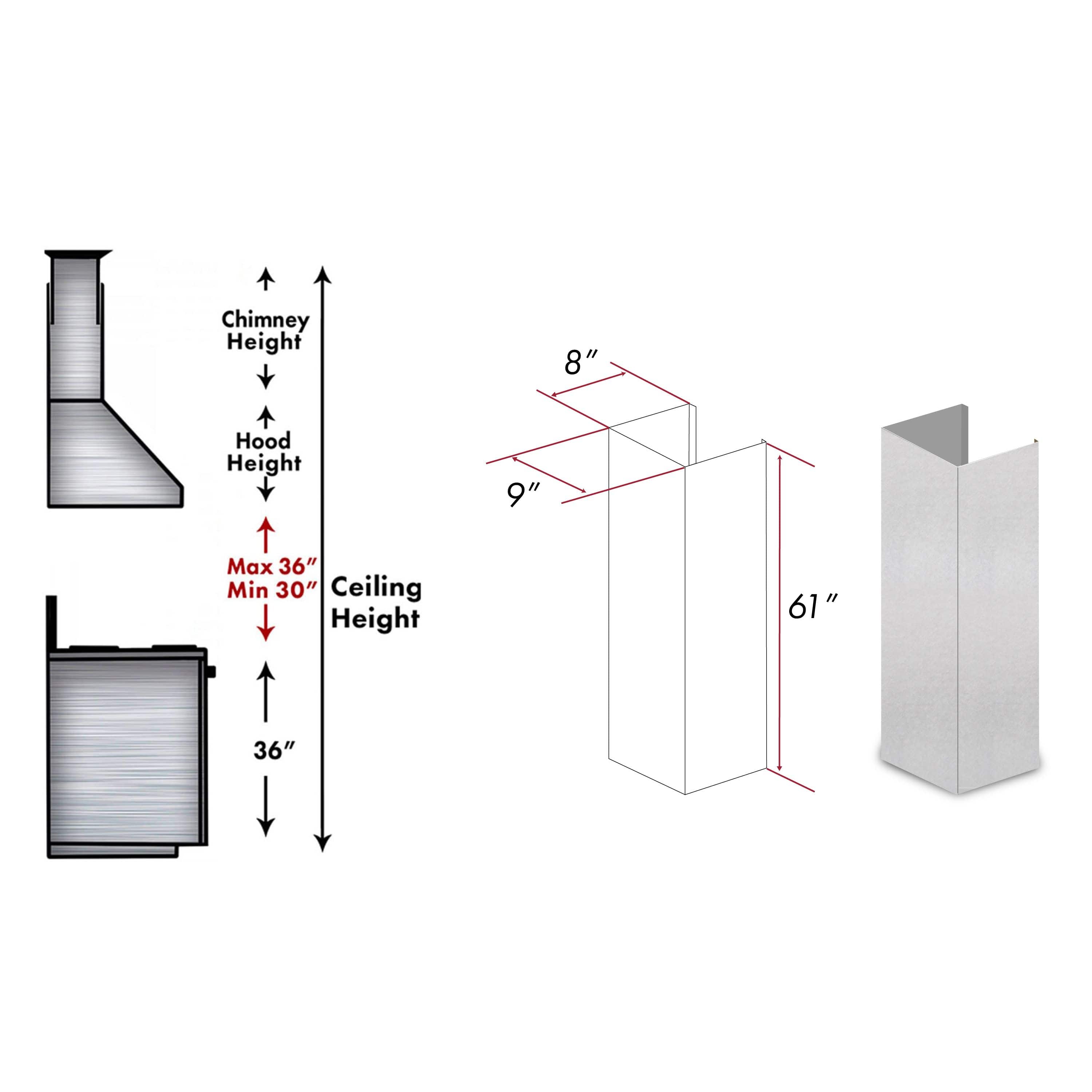 ZLINE 61" Snow Finished Stainless Chimney Extension, For Ceilings Up To 12.5', 8KL3S-E