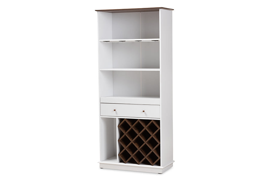 Baxton Studio Serafino Mid-Century Modern Dark Grey and Oak Finished Wood Wine Cabinet